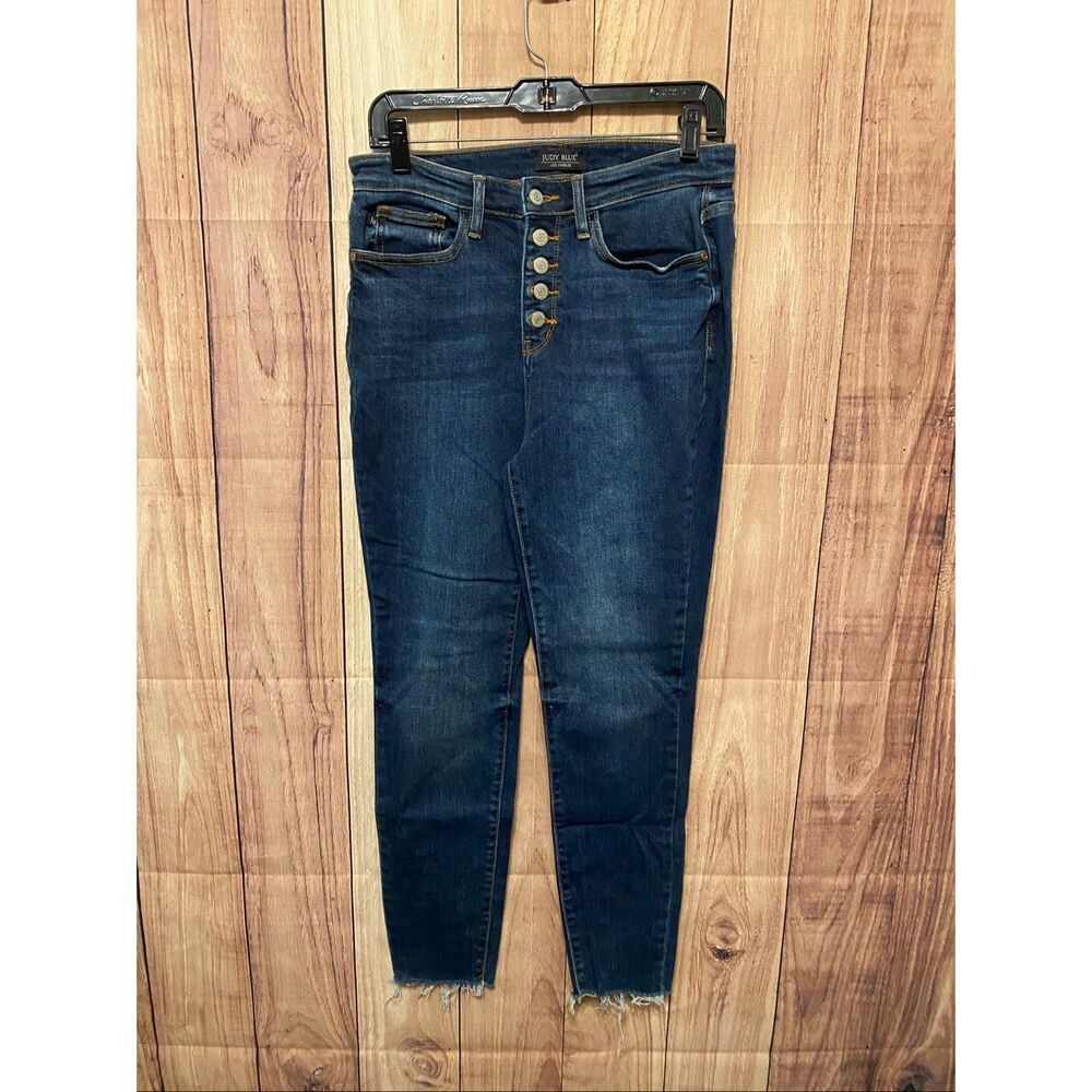 Judy Blue 9/29 skinny fit dark blue denim jeans high rise bottom front JB82318DK